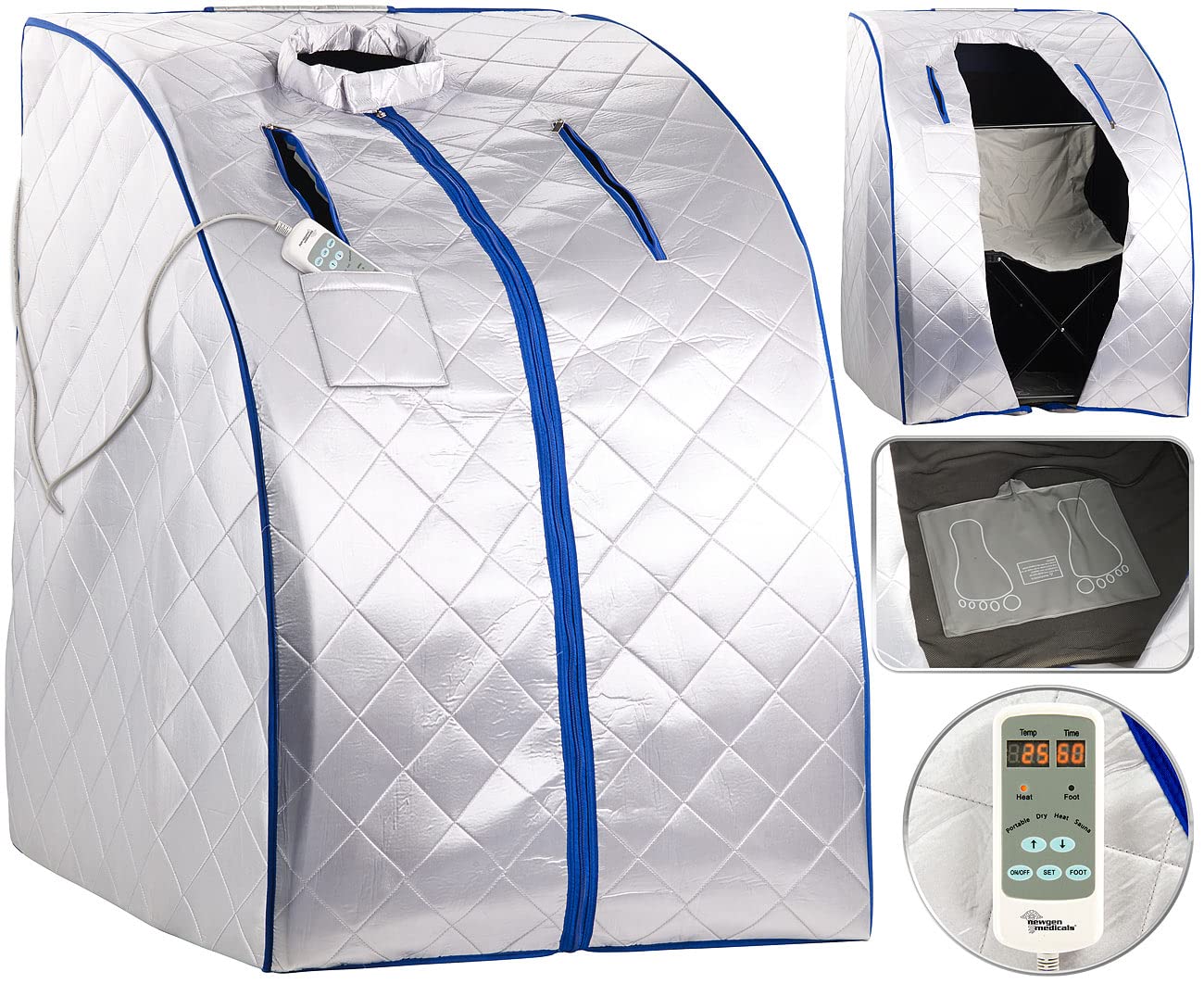 Sauna portatile a infrarossi con pediluvio riscaldante, 4 riscaldatori in carbonio, sedia, 1050 W