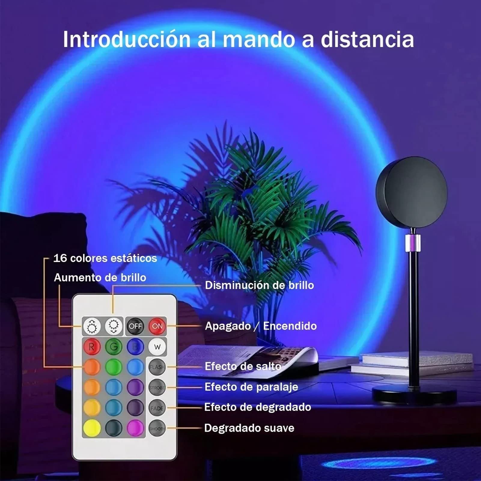 Sonnenuntergang-Projektionslampe – Mehrfarbiges LED-Projektionslicht Mit um 180° Drehbarem Regenbogeneffekt – Schalterknopf – Ideal Für Partys Und Schlafzimmerdekoration