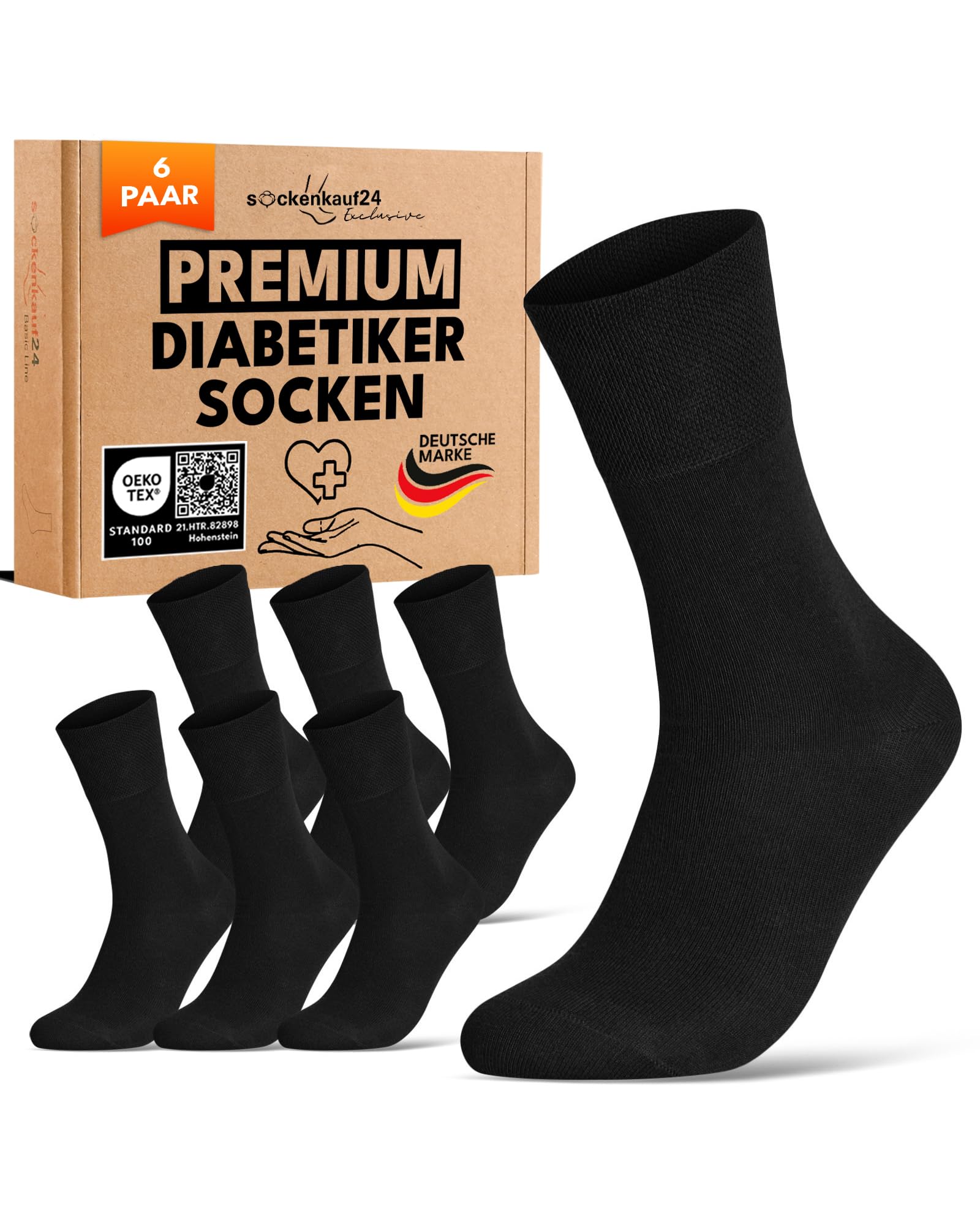 sockenkauf24 Diabetikersocken ohne Gummibund & ohne Naht 97% Baumwolle (6 Paar) Diabetiker Socken mit Komfortbund für Damen & Herren