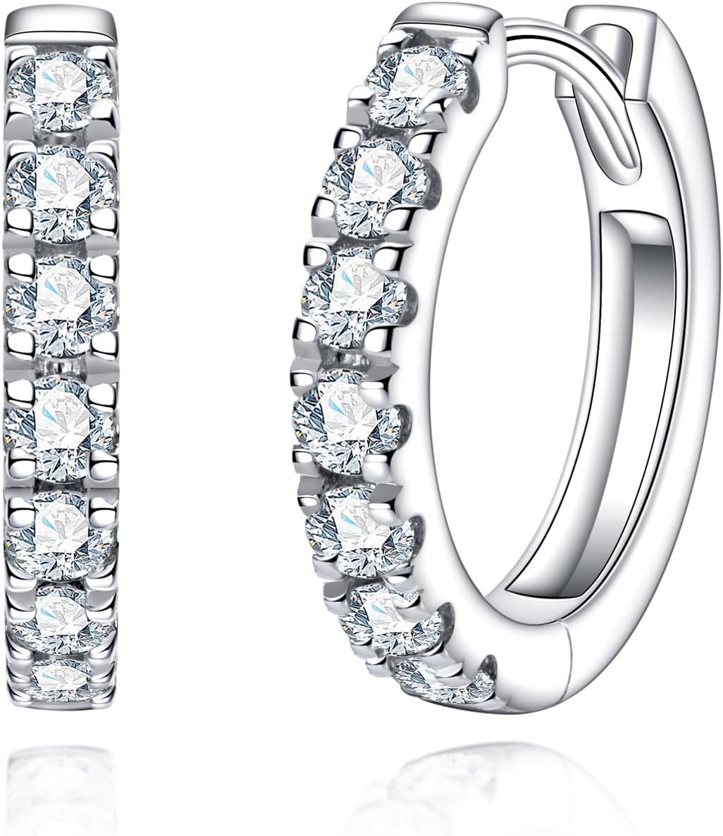 14K Solid White Gold Moissanite Hoops Women's Earrings