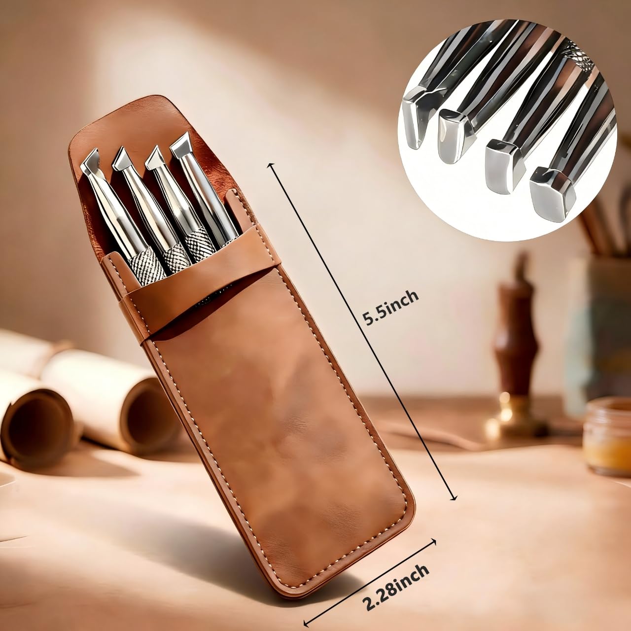 Professional Leather Beveling Tools & Stamping Stamps Set, Alloy Steel Precision Leather Craft Carving Kit with Protective Pouch (4PCSeat Grid Texture Set) (Seat Grid Texture Set 4PC)