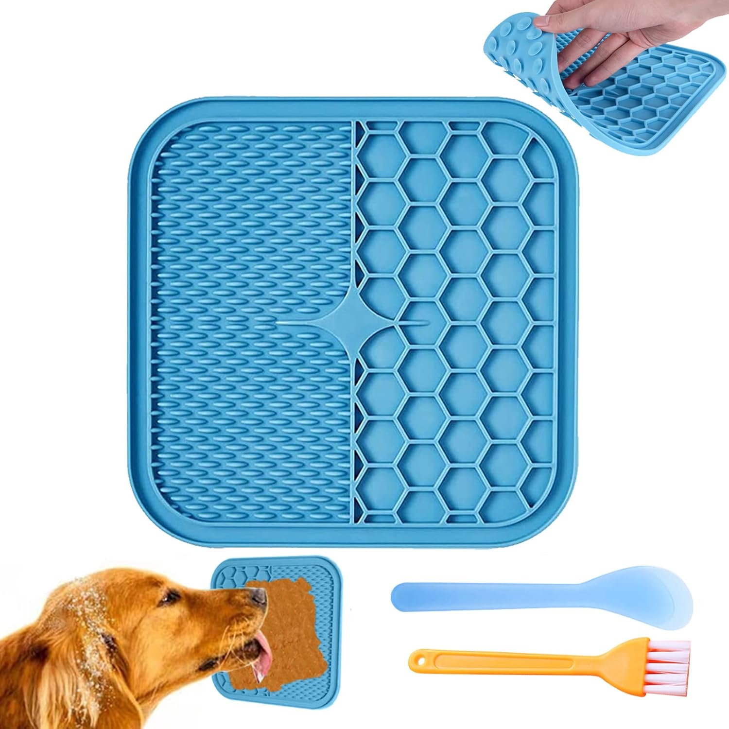 Licky Mat for Dogs Cats, VEGCOO Dog Paste for Lick Mat Dog Feeding Mat + Cleaning Brush