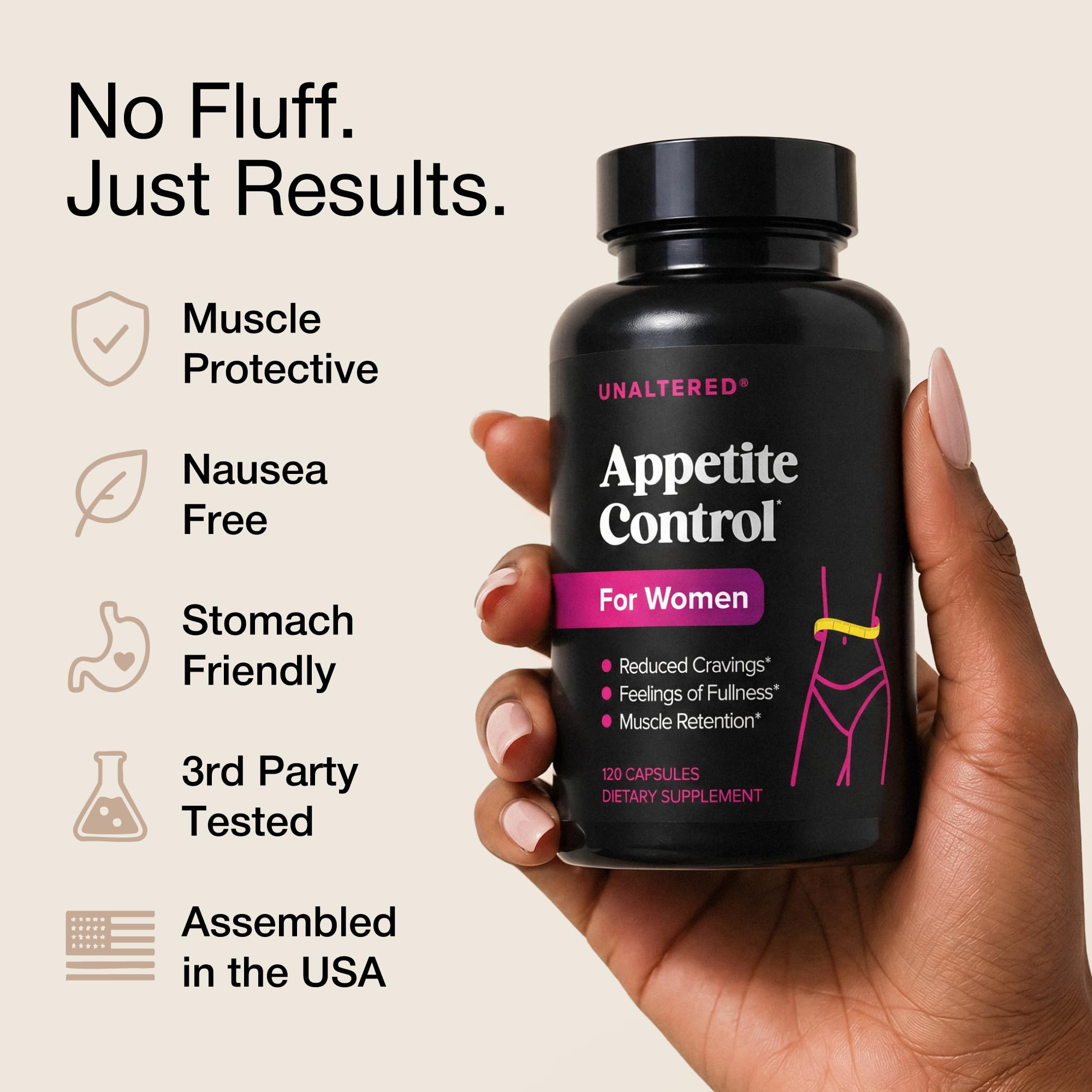 UNALTERED Appetite Control for Women - Support Cravings, Fullness, & Weight Management - Dietary Supplement with Chromium Picolinate & Glucomannan - 120 Vegan Capsules — Amazon image 7
