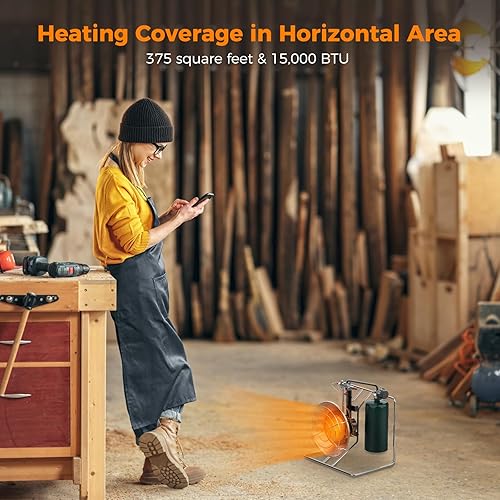 Miniatura 4 de CAMPLUX Calentador de propano portátil, calentador de gas para exteriores de 15,000 BTU con mango enmarcado para patio, campamento, caza, garaje,