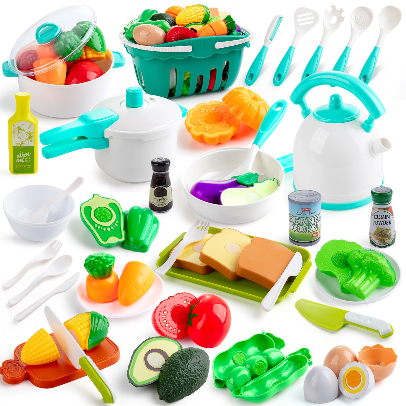 EFO SHM Cucina Giocattolo per Bambini, Accessori per la Cucina dei Giochi, Set di Pentole e Padelle, Taglio Cibo Verdura Chef Gioco, Giochi di Ruolo per Bambini 3 + Anni