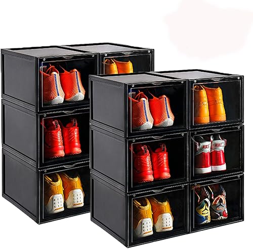 AOTENG STAR Caja de almacenamiento negra para zapatos para mujer y hombre, caja de exhibición de almacenamiento de zapatos plegable de plástico,