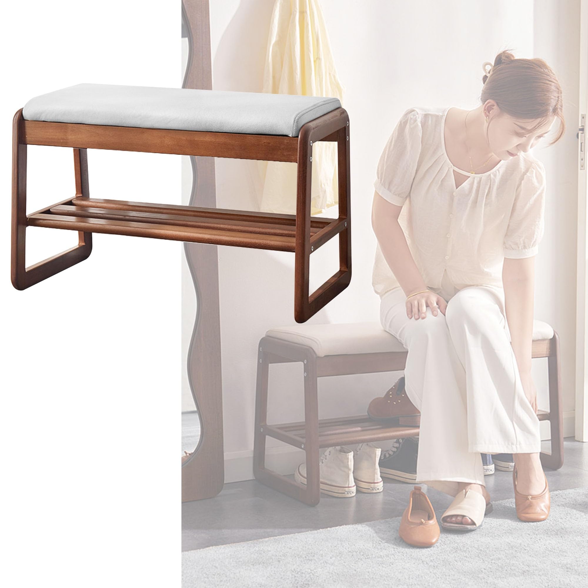 Banc à chaussures pour entrée et chambre à coucher avec assise confortable grise