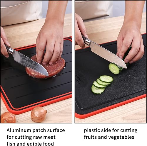 Miniatura 6 de Tablas de cortar para cocina tablas de cortar con ranuras de jugo uso reversible mango de fácil agarre para carne verduras frutas diseño grueso