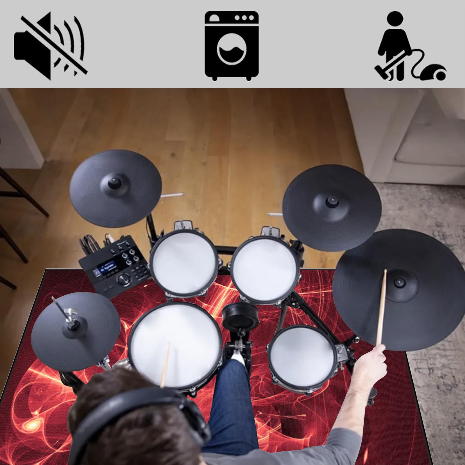 Dywaniki akustyczne dźwiękoszczelny dywan bębnowy 120 x 80 cm mata do perkusyjnych perkusyjnych profesjonalnych jazzowych do bębna bębna akustycznego bębna i innych instrumentów