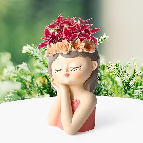 Miniatura 4 de Ysditrk Macetas de cara con agujero de drenaje con ojos cerrados, macetas de cara para plantas de interior y exterior, pequeñas