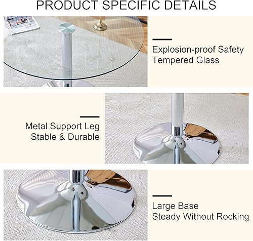 Miniatura 4 de Mesa de comedor redonda de vidrio templado, mesa de comedor de vidrio templado de 40 pulgadas, mesa de cocina moderna de vidrio circular con mesa de