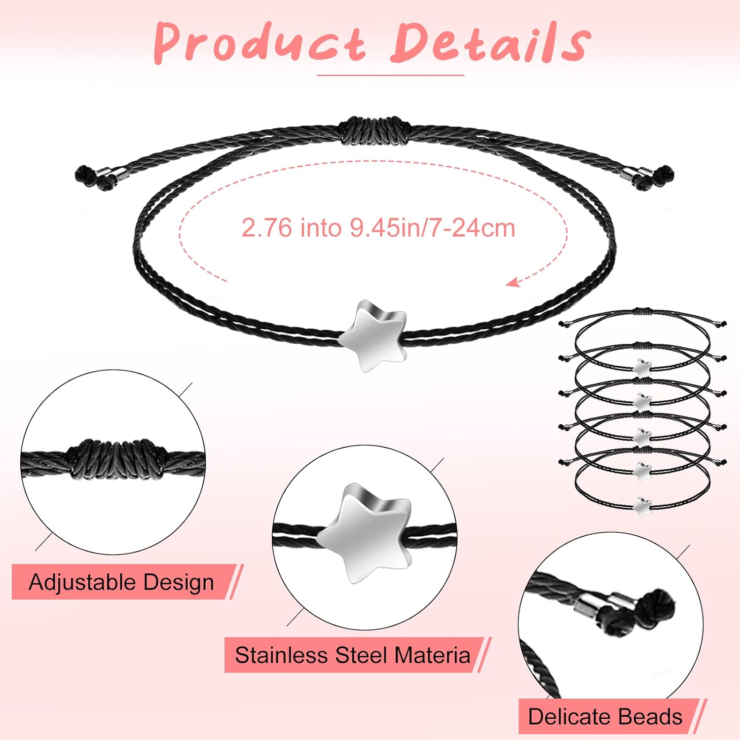 Cunno 50 Pcs Star Shaped Friendship Bracelet Adjustable Wish Bracelet for BFF Women Men Girls Kids Christmas Gifts - Image 2