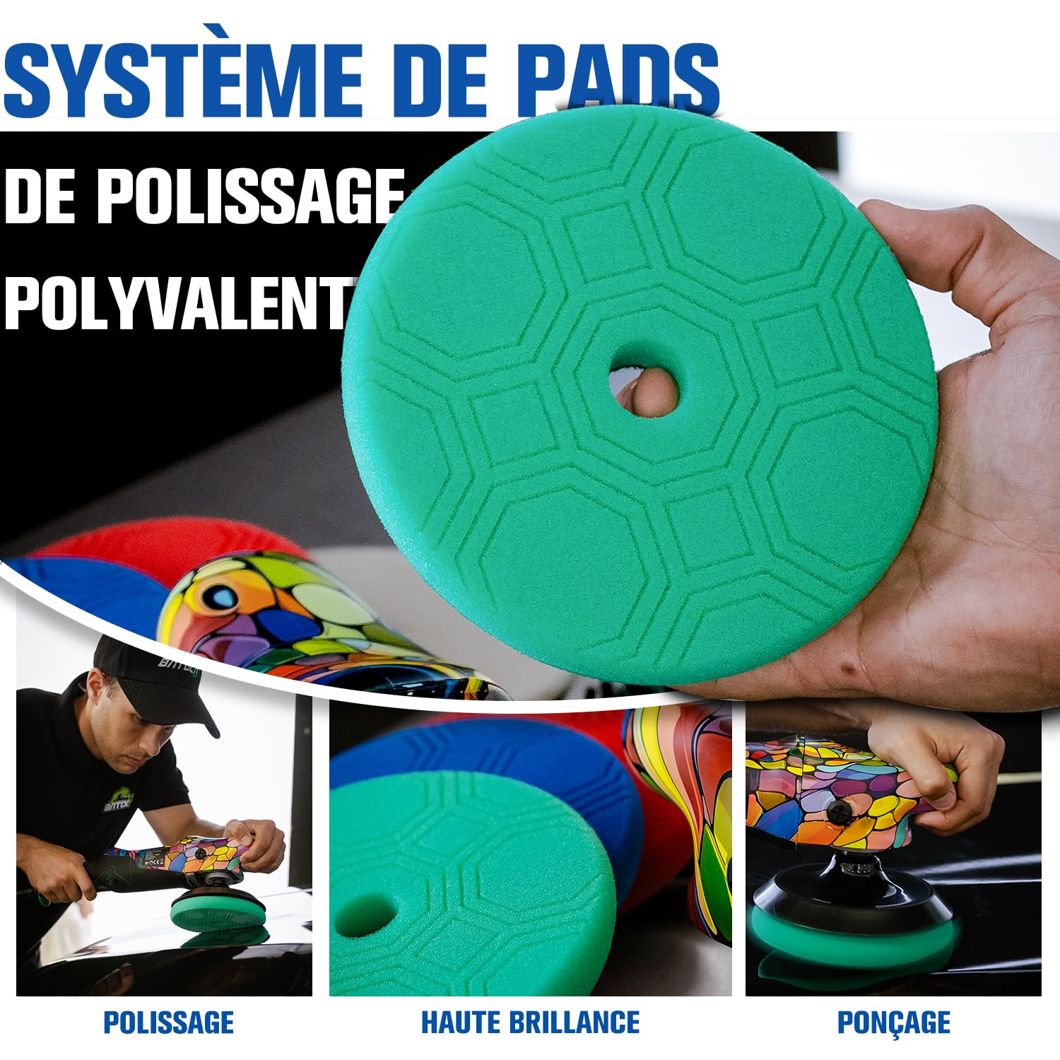 BATOCA P2 Polisseuse Rotative 1000W Couple Élevé, 150mm Lustreuse Pro pour Correction Peinture - Anti-Vibration, Câble Amovible 5m, 6 Vitesses 1000-3800 tr/min - Voiture, Bateau, Camping-Car