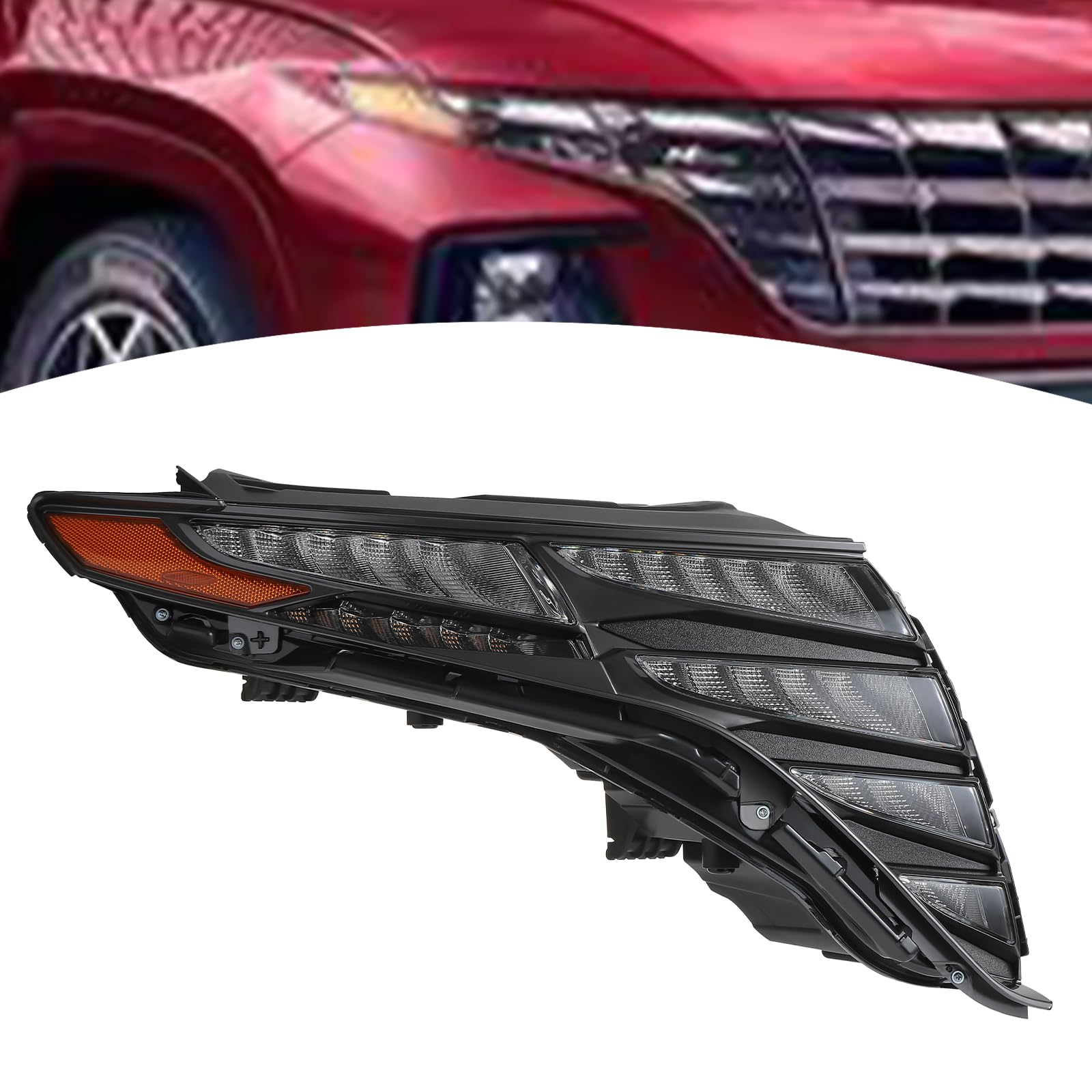 Carlaihu For 2022-2023 Hyundai Tucson LED Daytime Running Lamp Headlight Upper DRL Running Light Right Passenger Side Black Housing Replaces 92208-CW010