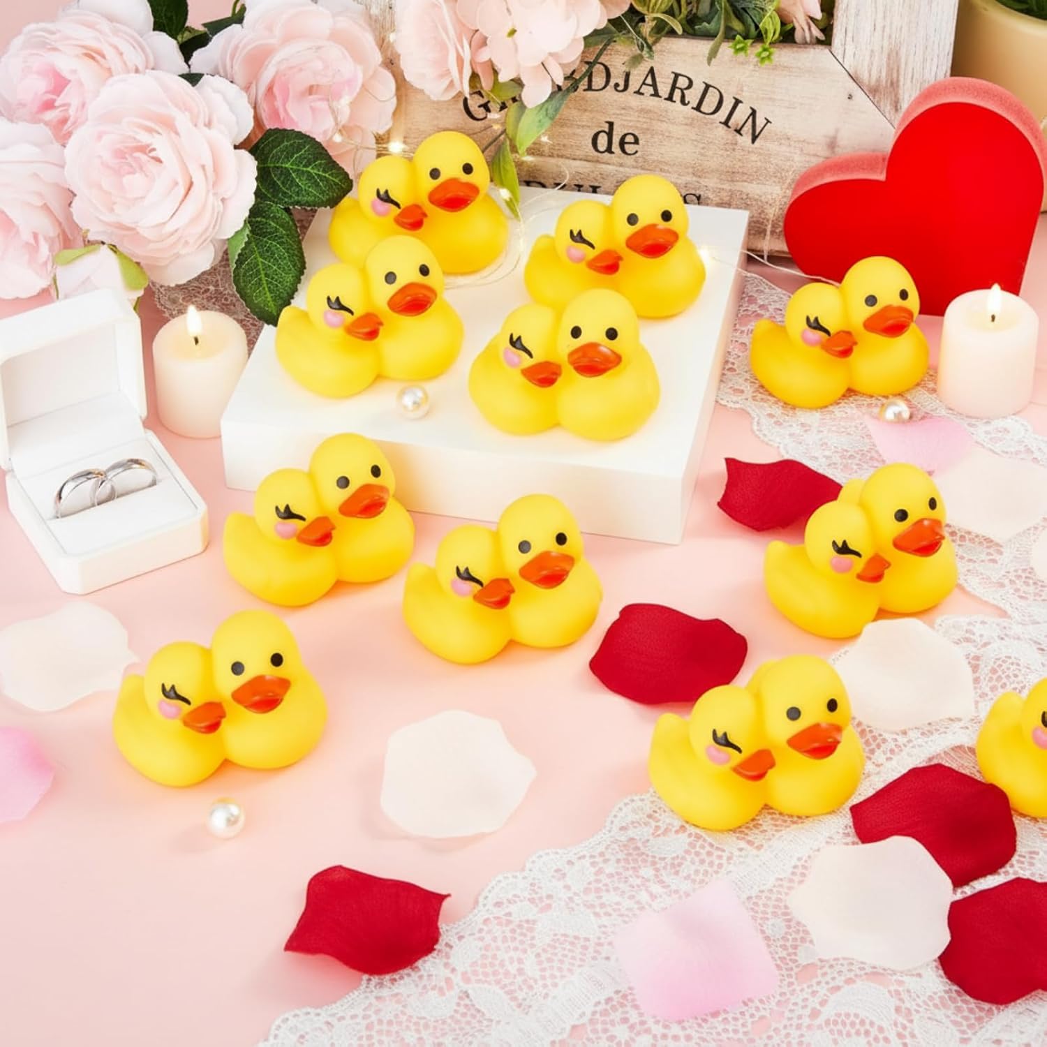 Deekin 24 Pcs Bride and Groom Rubber Ducks for Wedding Favors Couples Ducks 2.8 Inches Sweet Ducky Darling Party Favors Gifts for Wedding Souvenir Party Decorations Cupcake Topper (Sweet)