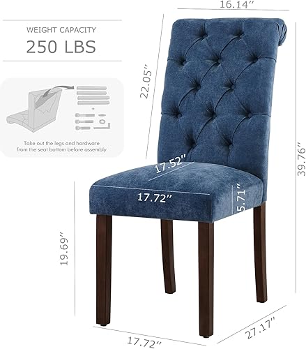 Miniatura 2 de COLAMY Juego de 2 sillas de comedor copetudas, sillas de comedor Parsons tapizadas de tela, sillas auxiliares elegantes con patas de madera maciza y