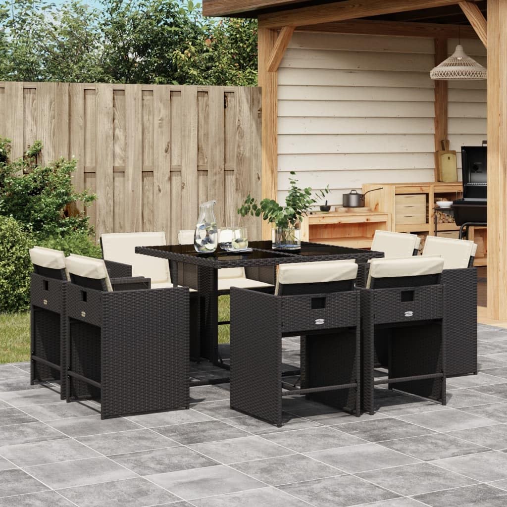 KCCKOM Garden Furniture Set 9 Piece Patio Dining Set with Cushions Black Poly Rattan