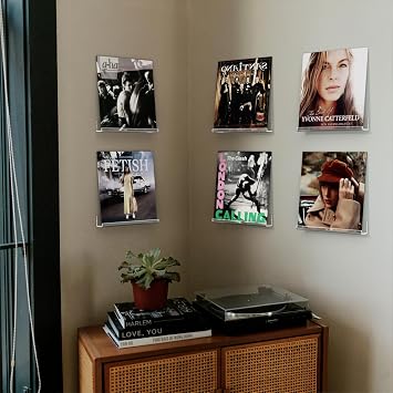 AITEE Vinyl Record Shelf Wall Mount: 6 Pack Acrylic Clear Floating Vnyl Shelves for Album LP Storage & Display, Easy Install Vinyl Record Wall for Home Office