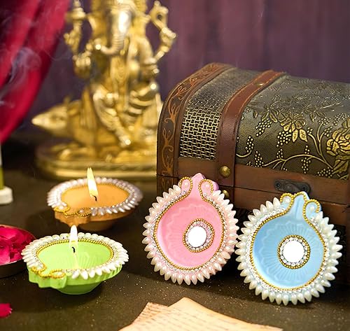 Miniatura 9 de IndoTribe 12 piezas Diwali Diyas para decoración Diwali Decoraciones para el hogar Diwali luces Diwali Decoración Diwali Diya Diwali Vela Diwali