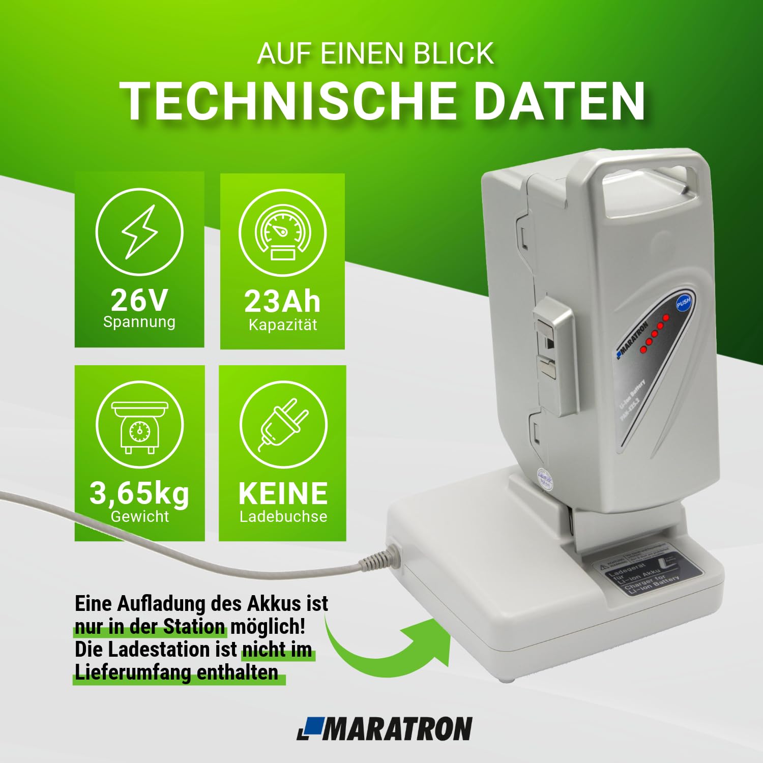 Ersatz-Akku für E-Bike Panasonic 26V 23Ah (Kettler Flyer Kalkhoff KTM Rixe ab 2007) von GTE