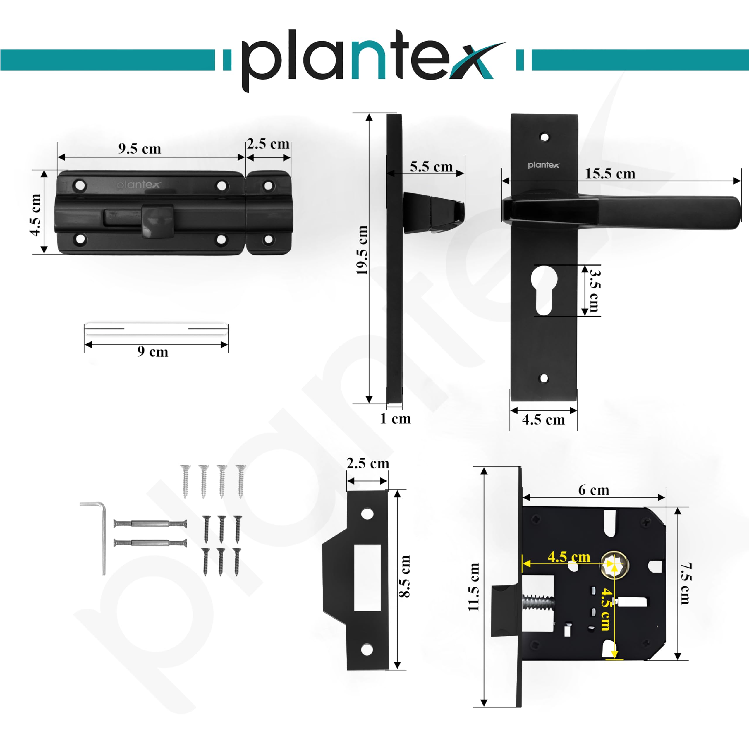 Plantex Heavy Duty Door Lock โ Bathroom Door Lock/Mortise 8inch Keyless Plate Handle Set for Home/Bathroom/Store Room/Balcony/Office with Baby Latch (8114, DC-Black & Z-Black) 1