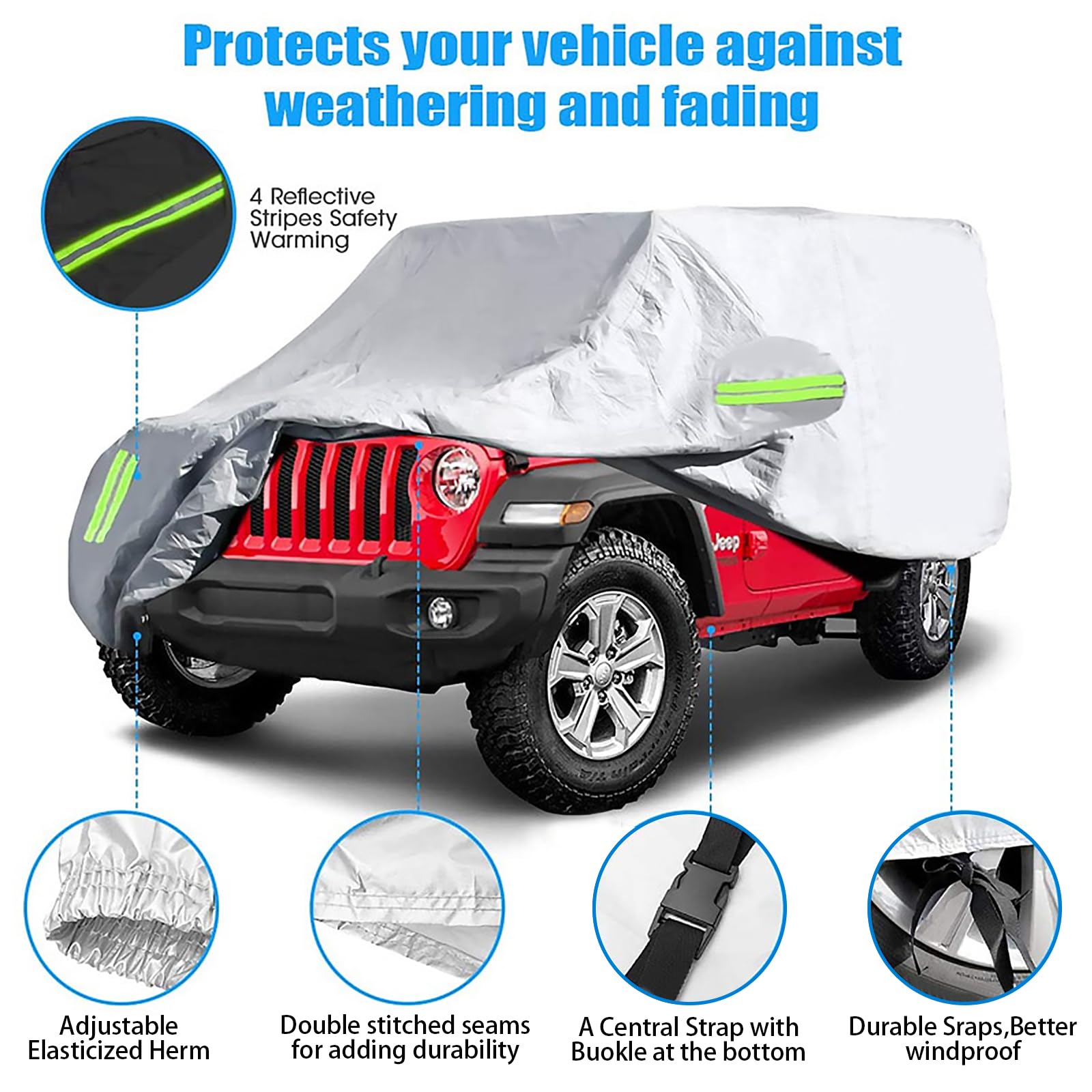 Waterdichte Autohoes Jeep Wrangler 2-Deurs - All Weather Bescherming Met UV En Reflectie