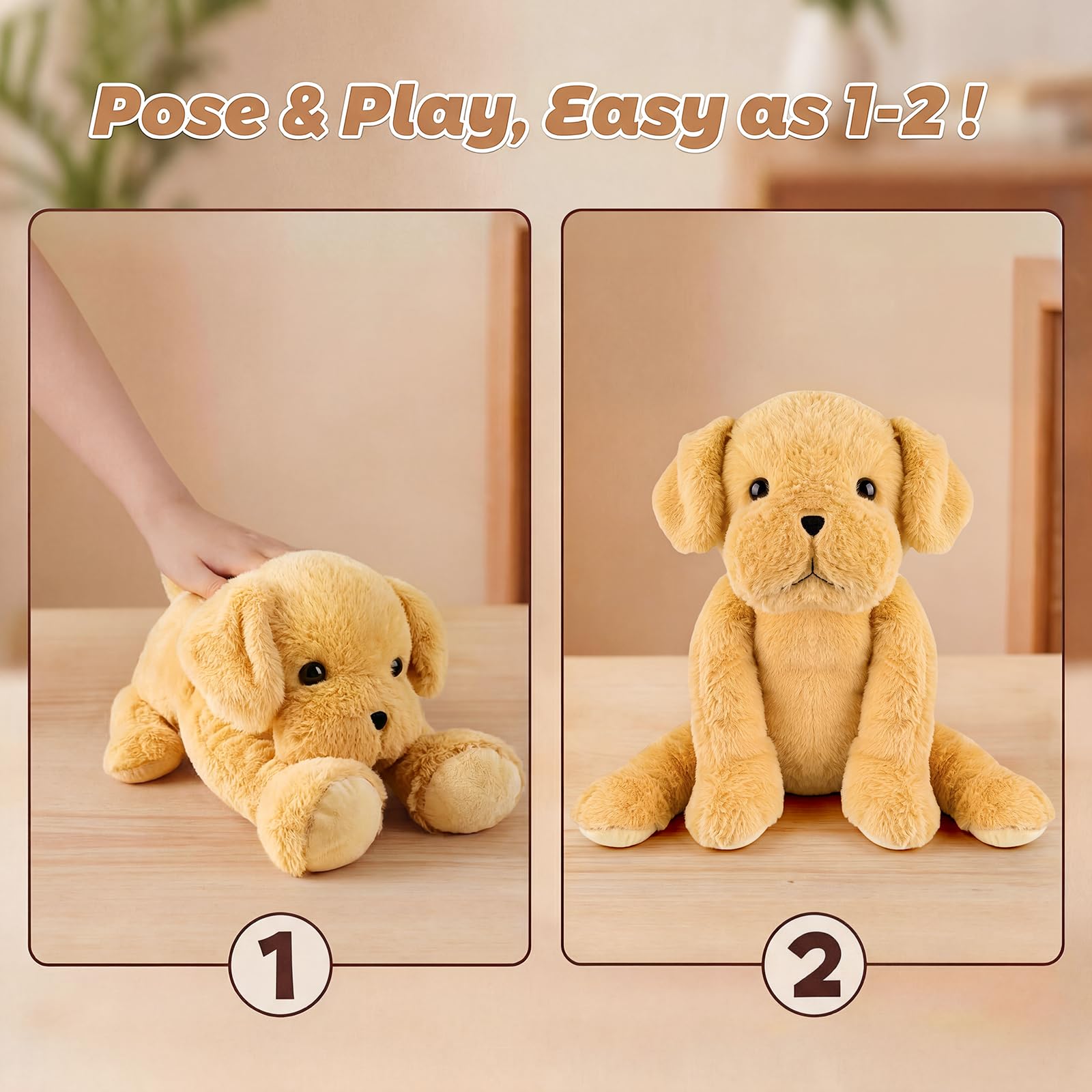Chien en peluche jaune de 61 cm, animaux en peluche lestés assis et