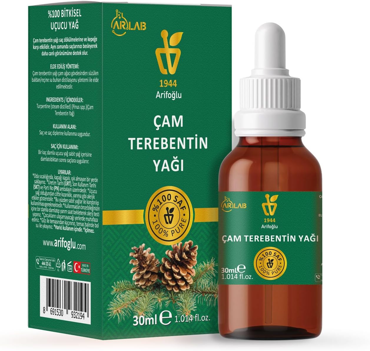 Arifoğlu Çam Terebentin Yağı 30ml%100 Saf Yağ ARLAB Pure Pine Turpentine 30ml