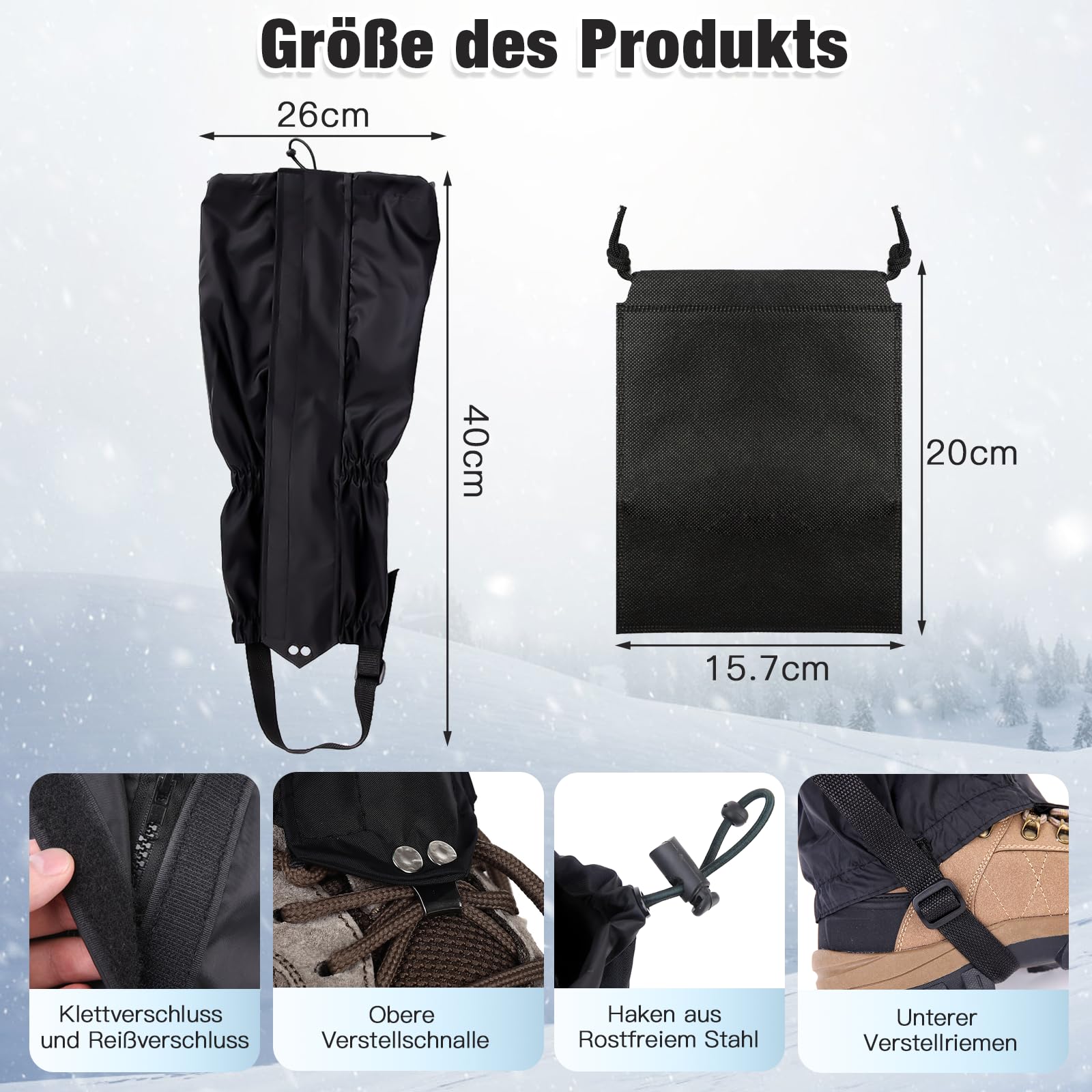 Winter Gamaschen Wasserdicht + Organisator Verstellbare wasserdichte Schneeschuhwandern Gamaschen Herren Damen Outdoor Schnee Gamaschen Wandern für Wandern Skifahren Bergsteigen Schneeschutz