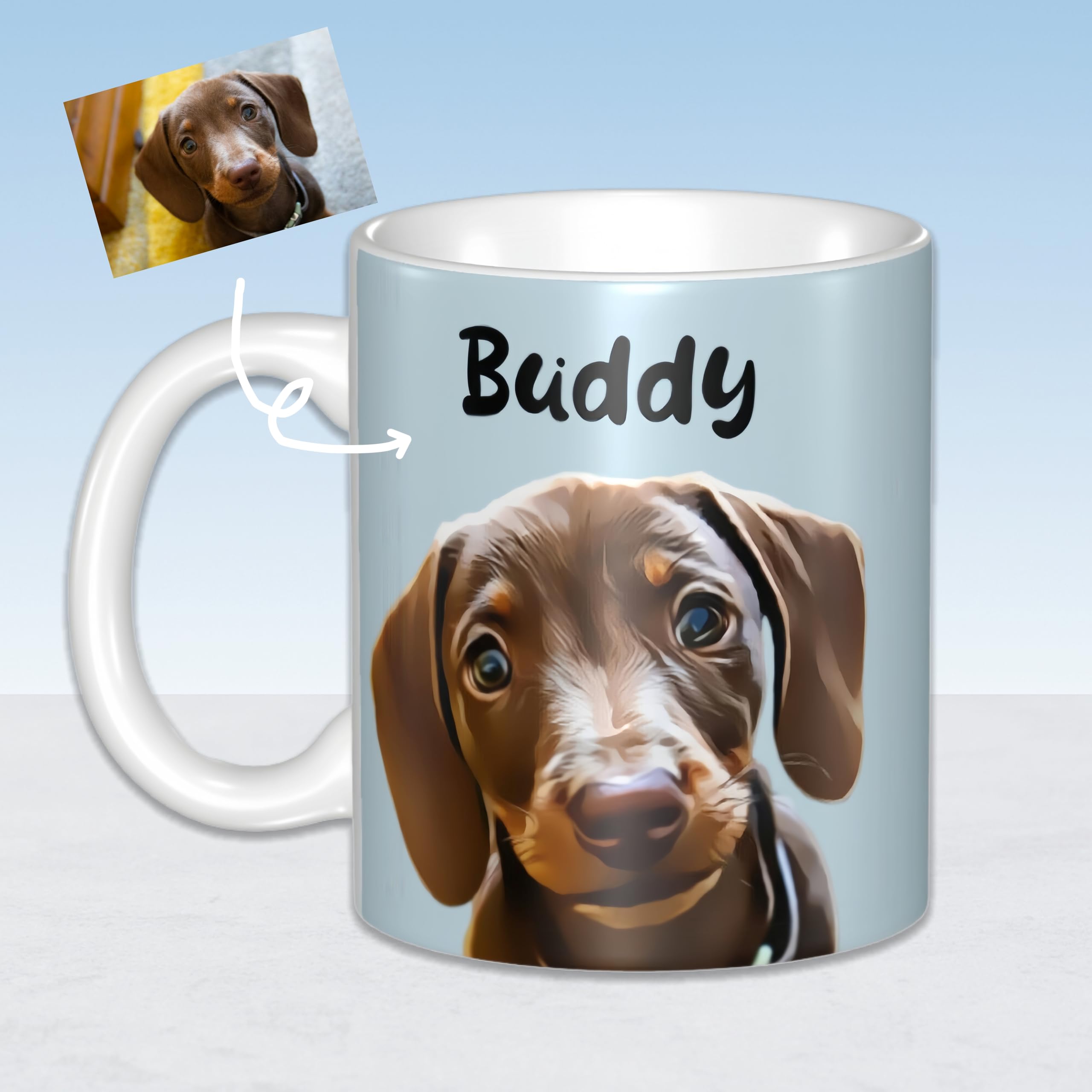 Personalised Pet Photo Mug with Name – Custom 11oz Ceramic Coffee Tea Cup with Artwork Portrait of Your Dog or Cat, Unique Keepsake & Heartfelt Gift for Pet Lovers, Birthday, Christmas, Anniversary
