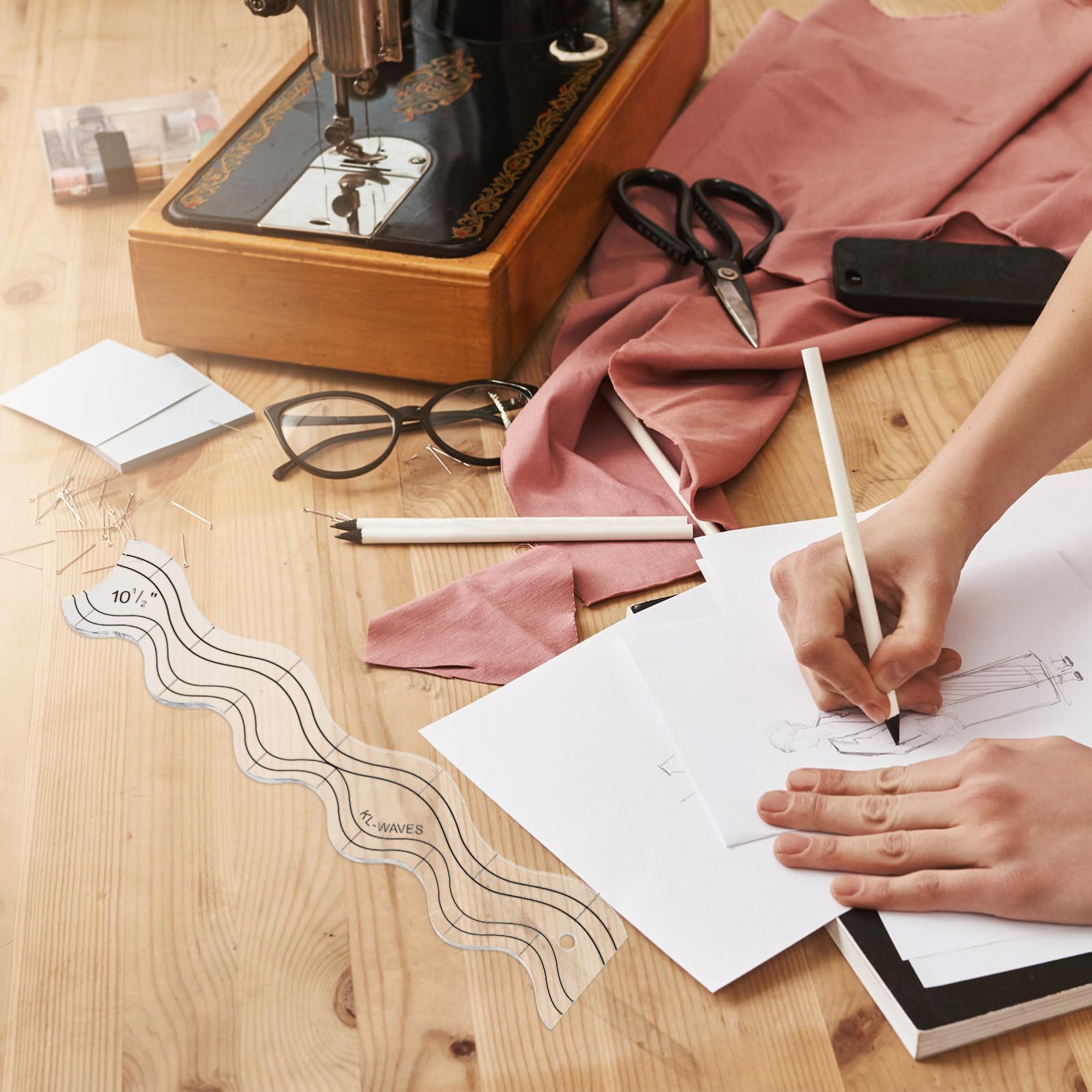 Regla Plantilla Ondulada de Acolchado Acrílica Ligera y Versátil para Patchwork y Costura para Manualidades y Confección de Ropa