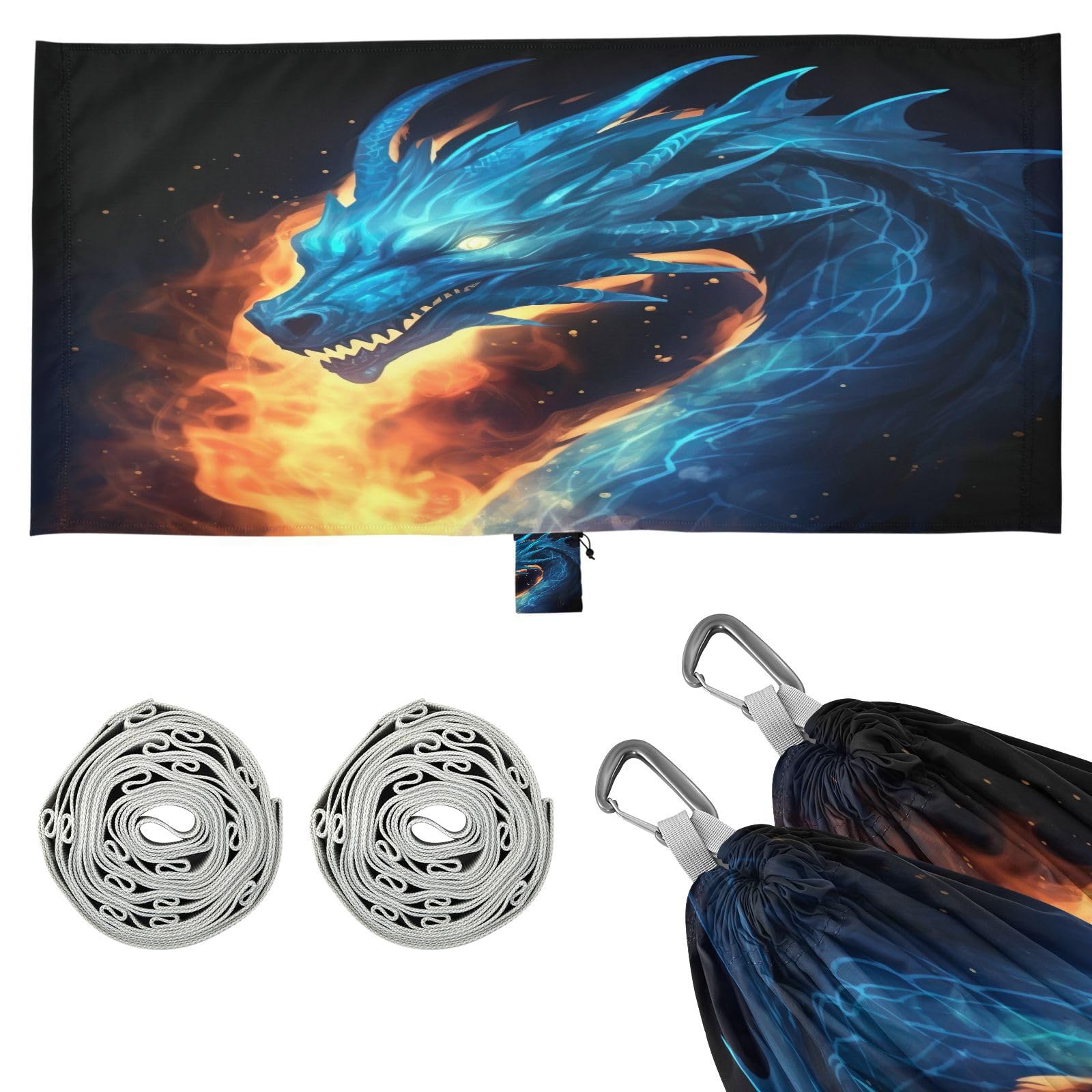 Haskirky Dragon Camping Hammock, Single Portable Hammocks with Tree Straps & Attached Carry Bag, 330Lbs Capacity Perfect for Outside Indoor Hiking Beach Backpack Travel