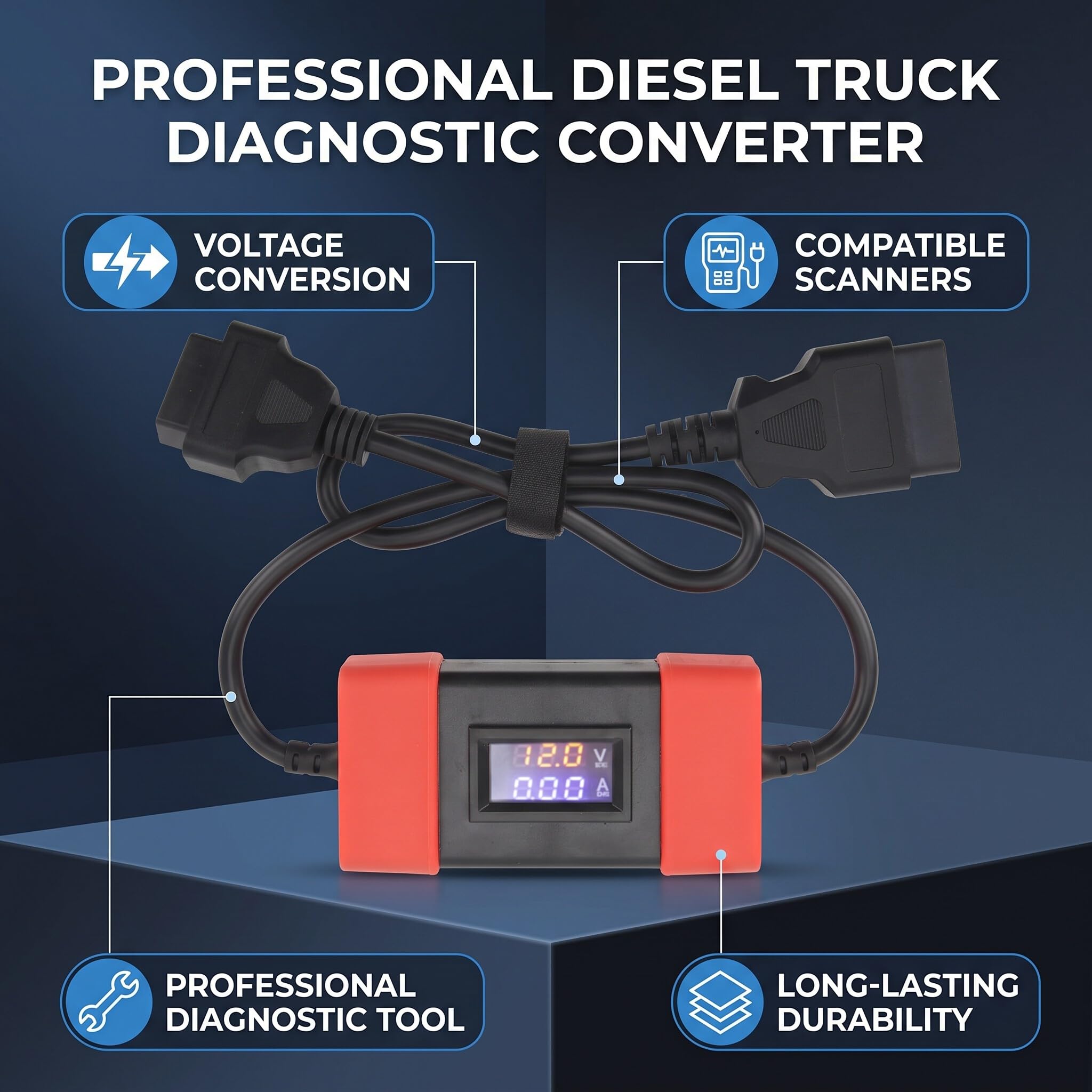 Aramox 24V to 12V Diagnostic Adapter Cable for Truck & Heavy Trucks, Compatible with Launch X431 Easydiag 3.0, 2.0 & Golo 3 Vehicle Diagnostic Scanner Tools, 24V to 12V Diagnostic