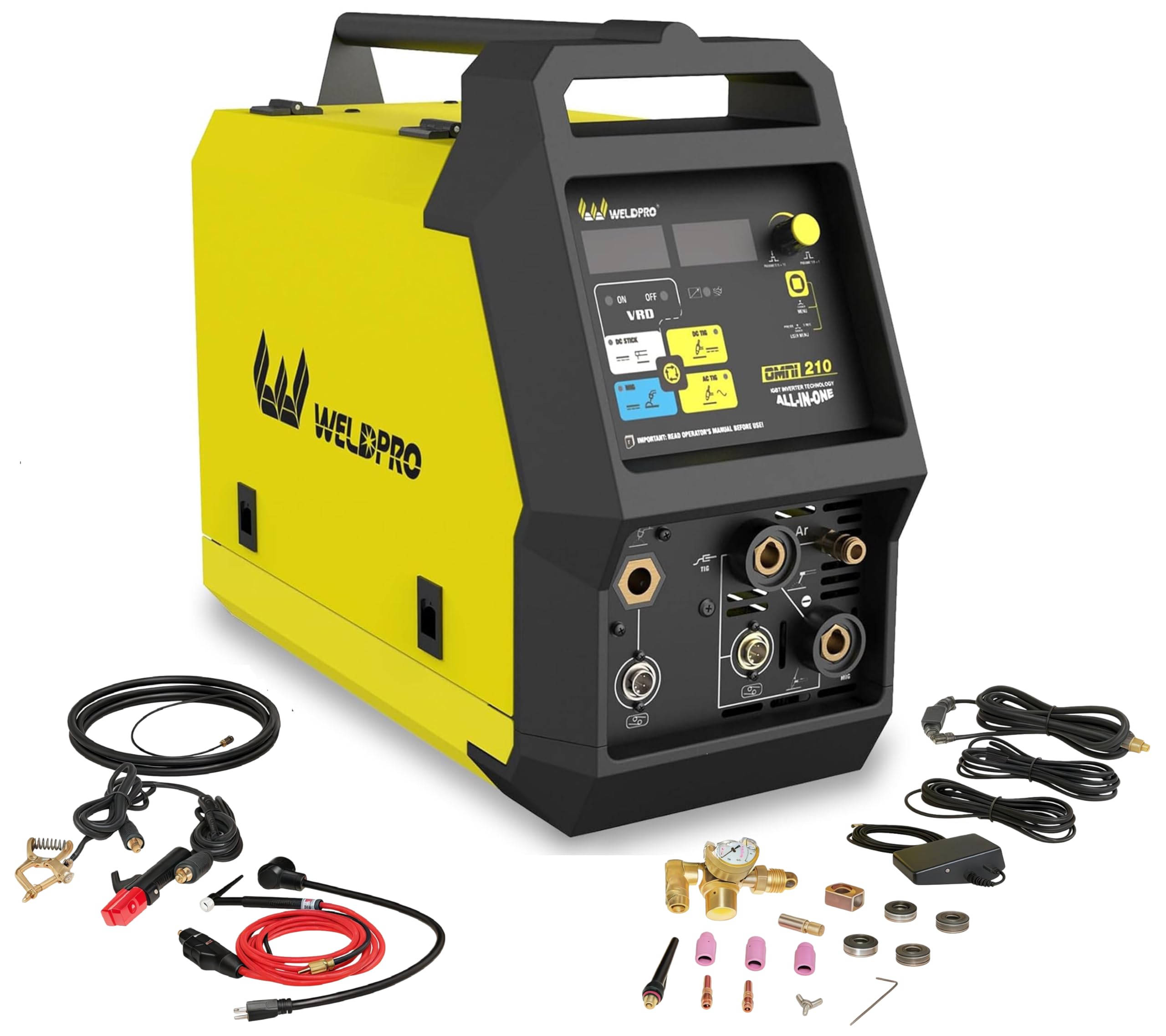 W Weldpro Omni 210 Dual Voltage 115V/230V AC/DC Multi-Process Welder - MIG/Flux Core/Stick/ACDC High Frequency TIG with Pulser and Aluminum Balance/Frequency Control 3 year warranty welding machine