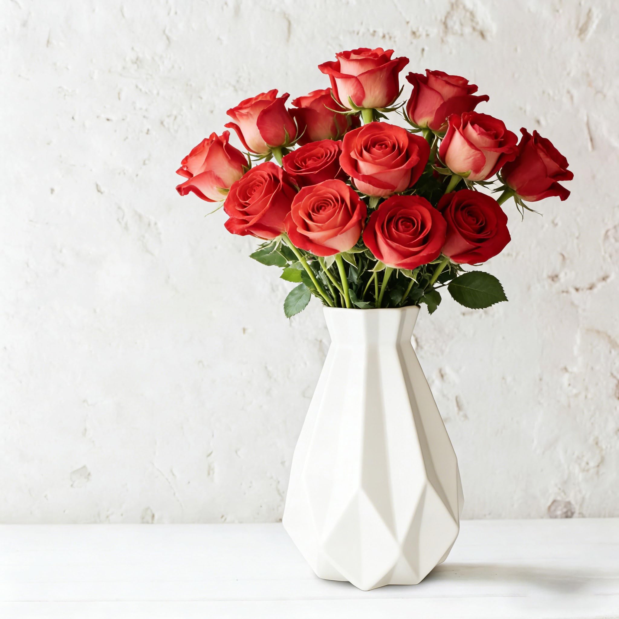 Plastic Vase for Flowers - Rustic Style White Geometric Desktop Decorative Vase Large Bottles for lego Flowers Bouquet Hydroponic Arrangement Wedding Home Office Romantic Decoration