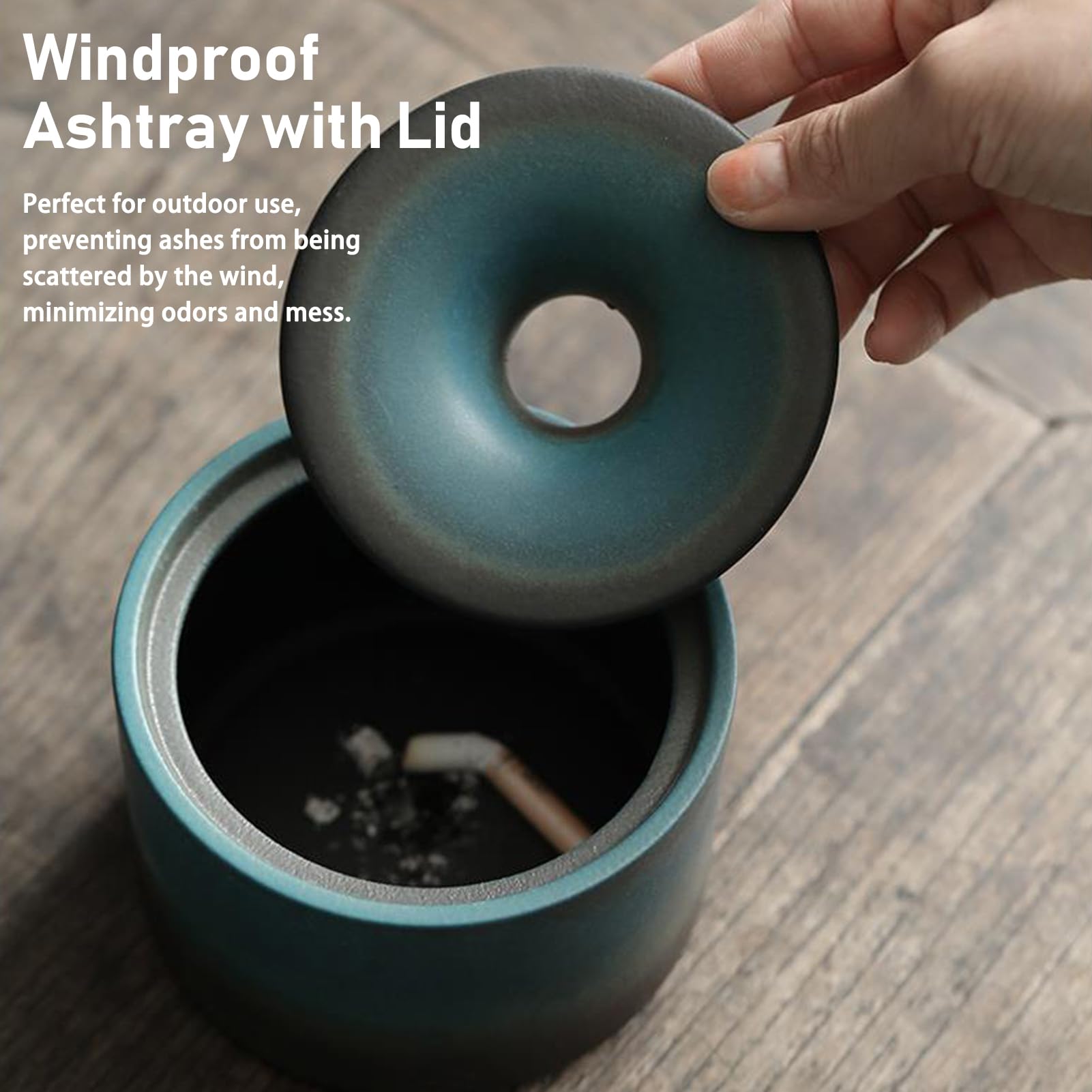 Posacenere In Ceramica Con Coperchio - Antivento, Per Esterno E Interno, Design Lusso Fatto A Mano - Foto 9