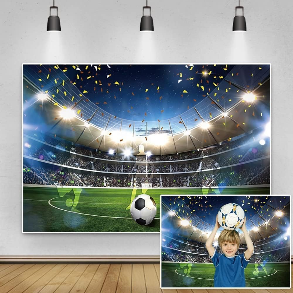 Yeele 6x4ft Football Stadium Backdrop Soccer Field Green Grass Auditorium Spotlight Photography Background for Boys Newborn Baby Shower Theme Birthday Party Decor Banner Portrait Photo Booth Props