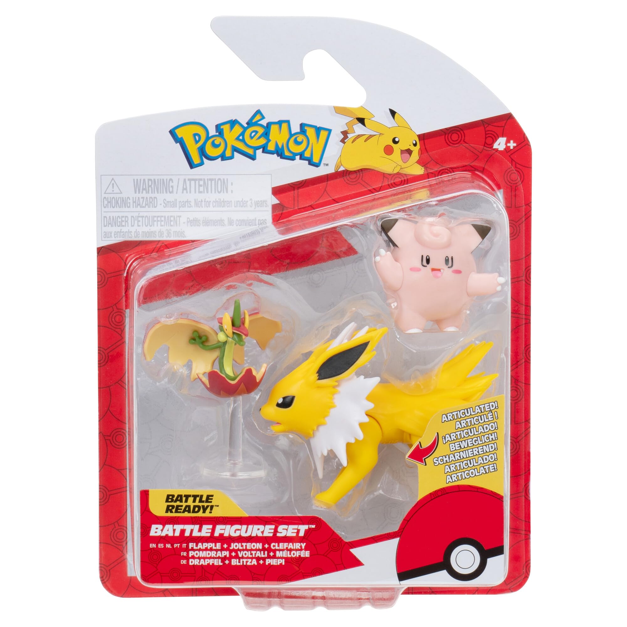 Pokémon PKW3510 Battle Figure Set - Beepi, Drap, Blitza, Official Pokémon Figure Set, Piepi, Drapfel, Blitza, 5 cm y 7.5 cm