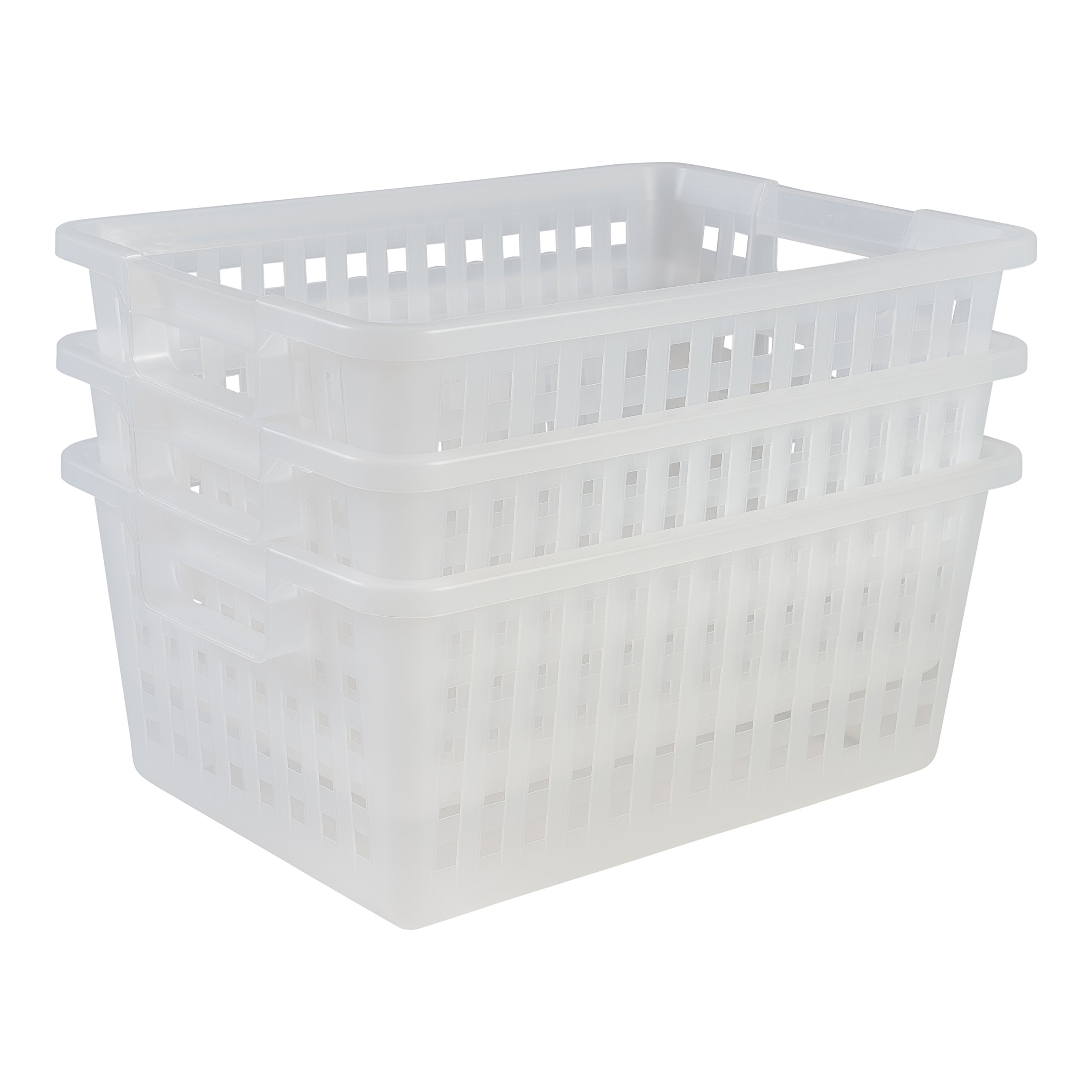 Iris OhyamaSet of 3, storage baskets, 25 L, stackable, ergonomic handles, bathroom, dressing room Basket VM-40 Transparent