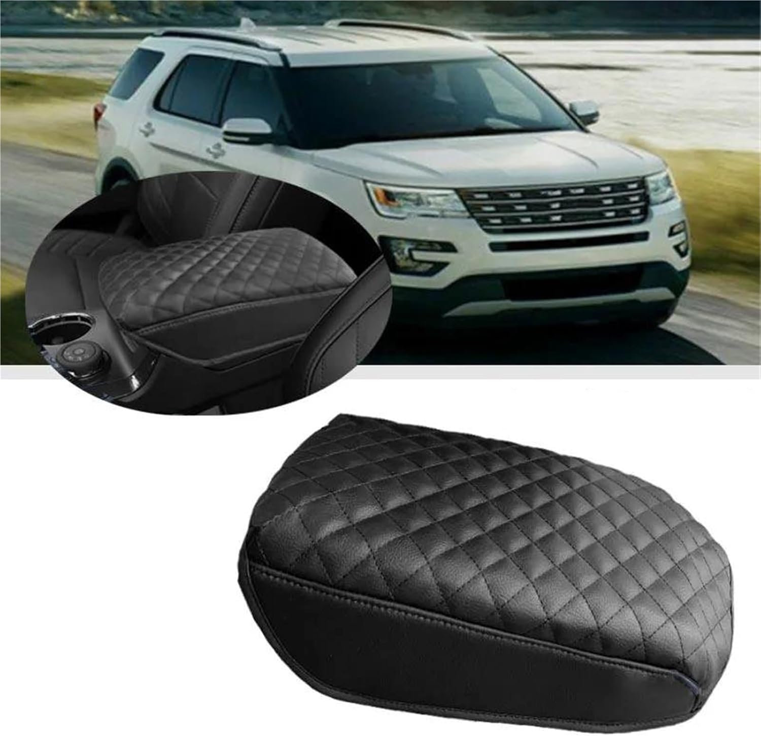 Armrest Box Protective Cover Car Center Console Armrest Pad Fiber Leather Cover for Explorer 2011 2012 2013 2014 2015 2016 2017 2019