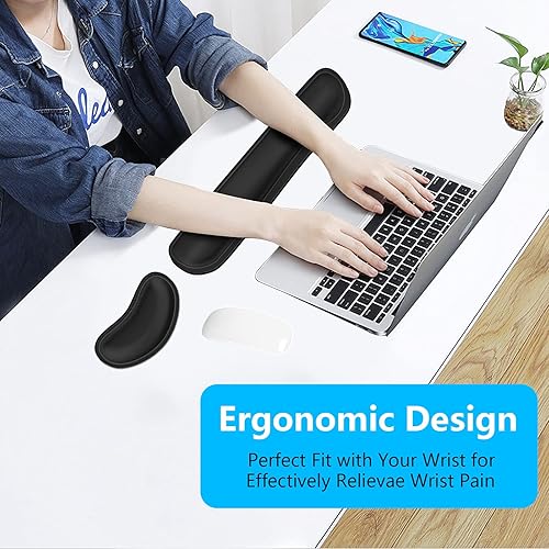 Miniatura 2 de Dapesuom Juego de reposamuñecas para teclado, bonito cojín de muñeca de piel sintética para teclado de computadora y alfombrilla de mouse,