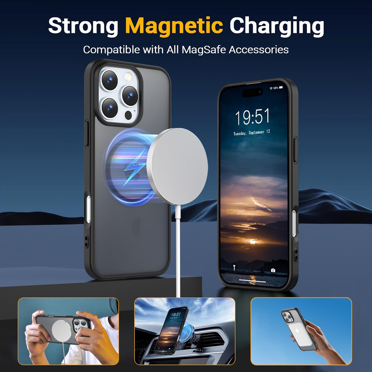 Temdan for iPhone 16 Pro Max Case [Compatible with MagSafe] [Military-Grade Drop Protection] [Anti-Fingerprint] [Anti-Scratch] Slim Silky-Soft Touch Translucent Matte Case 6.9 inch, Black