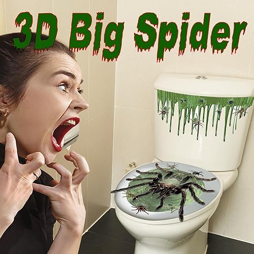 Miniatura 6 de Funda de asiento de inodoro de Halloween, calcomanía 3D de transformación de terror para decoración de baño, fiesta temática, decoración del hogar