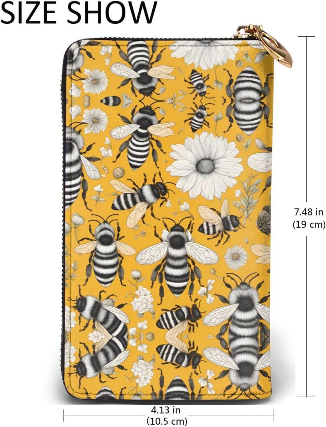(7.5 * 4.1 inches) Long Clutch Bag, cartoon bee Zipper Leather Wallet with Multiple Compartments Large Capacity, a Good Gift for Friends