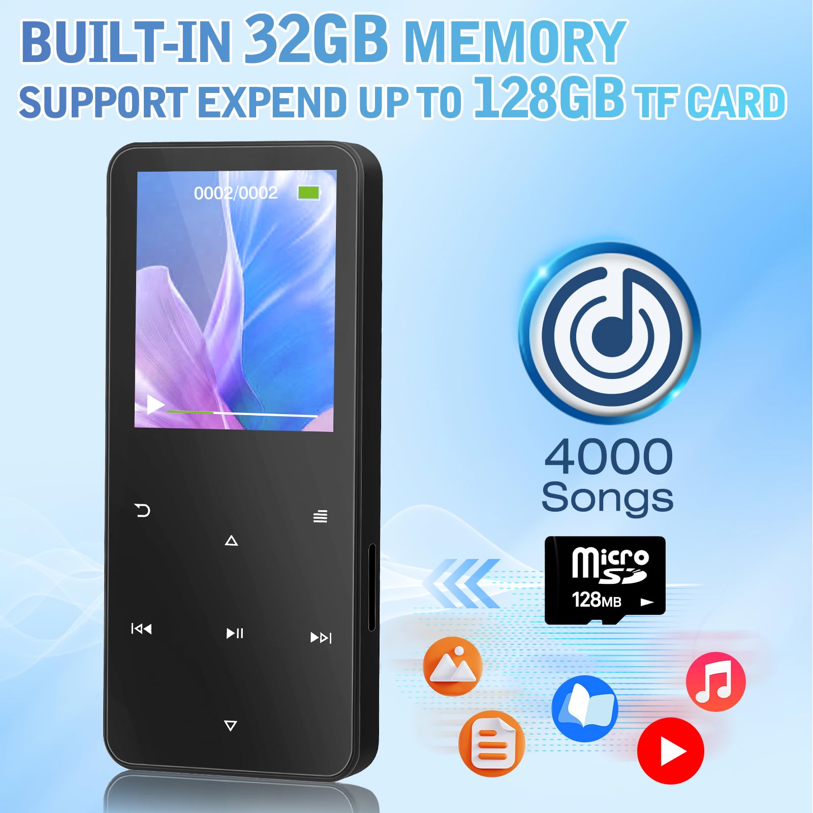 MP3 Player 32GB, MP3-MP4-Player mit Bluetooth 5.2, M15 Musik-Player mit Lautsprecher, FM-Radio, Video, Sprachaufzeichnung, E-Book, für Sport