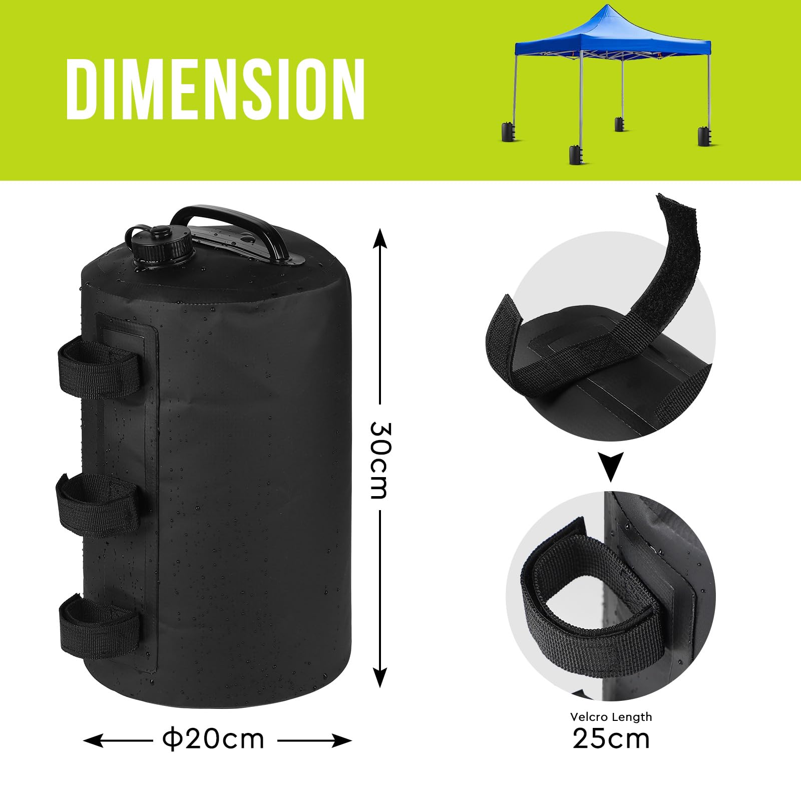 SWAWIS 4er Set Pavillon Sandsäcke Gewichtstaschen Beingewichte für Pavillonstandfüße 10L Beschwerungssäcke Gewichte mit Wasser Befüllbar für Pavillon Festzelte Gartenzelt, Schwarz