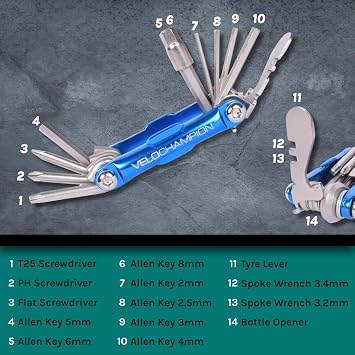 VeloChampion 14in1 Mini Bike Multi Tool Kit with Neoprene Storage Case