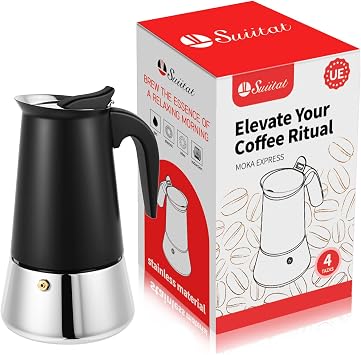 Moka Pot, 4 Cups 7.1 oz Stovetop Espresso Maker, 304 Stainless Steel Moka Pot, Induction Compatible, Black