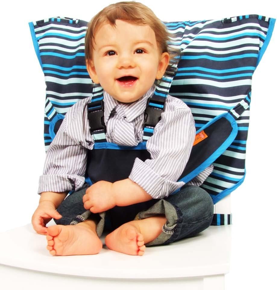 MY LITTLE SEAT Travel High Chair Hudson Stripes - Travel High Chairs For Babies and Toddlers - Safety Tested for Strength & Durability - Modern Design
