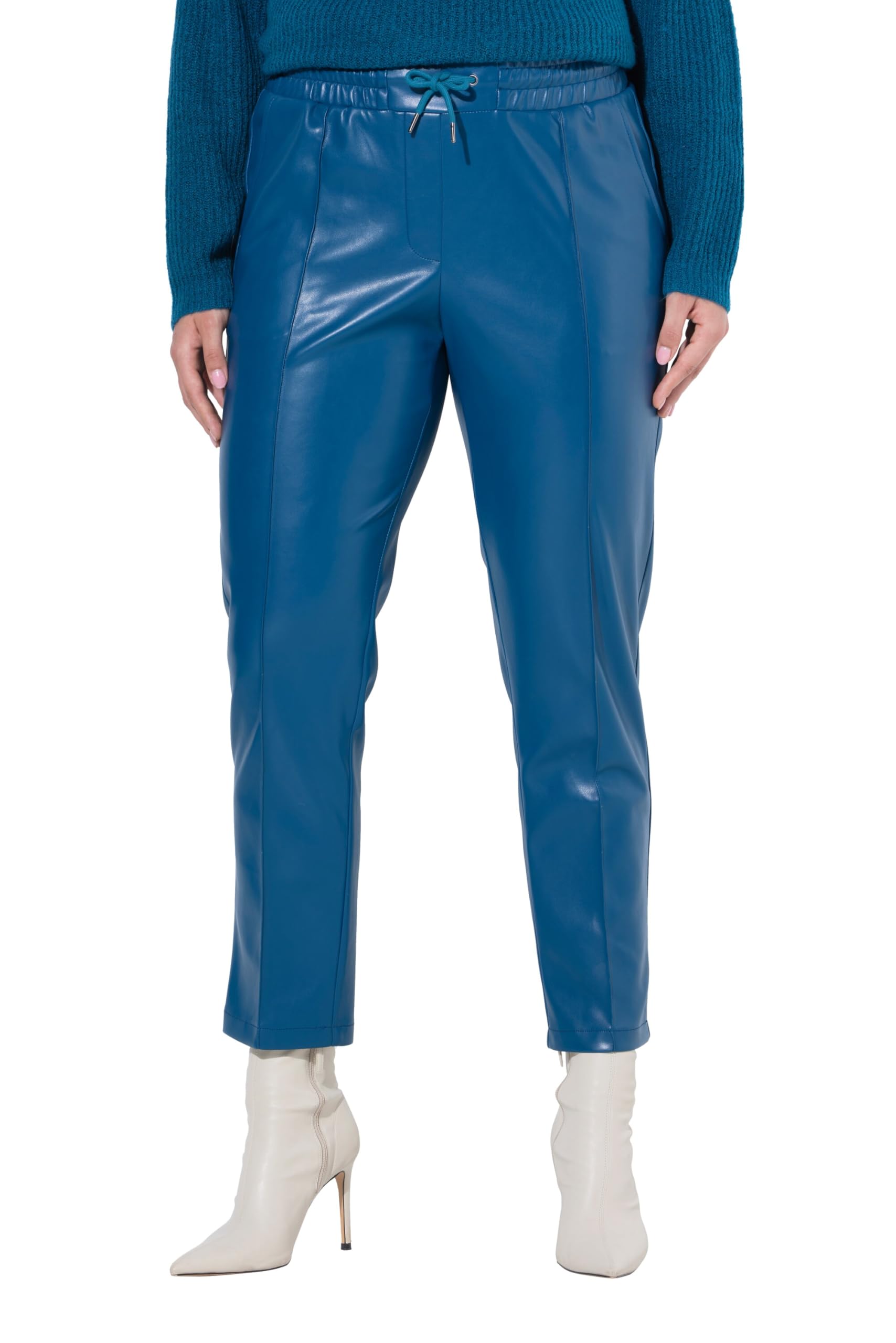 Ulla Popken Damen große Größen Übergrößen Plus Size 7/8-Hose, Lederoptik, Biesen, Elastikbund 813370
